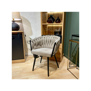 Chaise en tissu maille tressé matelassé avec accoudoirs - MELODIE 2