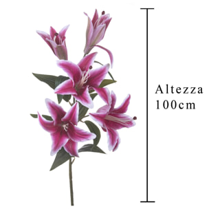 Lilium Composto Da 5 Fiori. Altezza 100 Cm - Pezzi 3 - 37X100X18cm - Colore: Rosa - Bianchi Dino - Fiori Artificiali