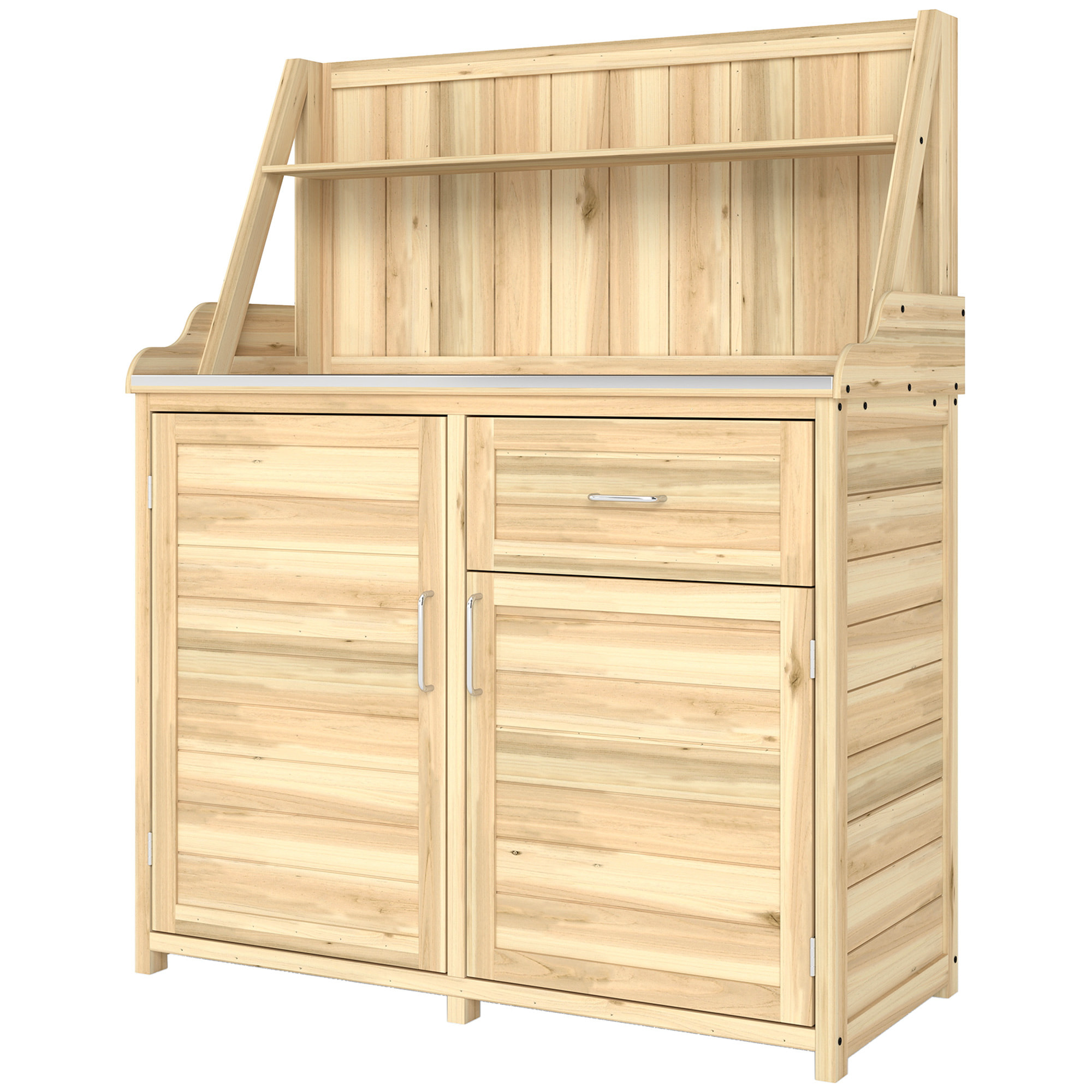 Armoire de jardin table de rempotage 2 en 1 - 2 portes, étagères, plateau acier
