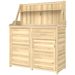Armoire de jardin table de rempotage 2 en 1 - 2 portes, étagères, plateau acier