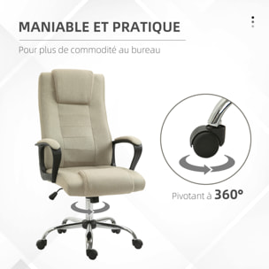 Fauteuil de bureau à roulettes chaise manager ergonomique pivotante hauteur réglable lin beige