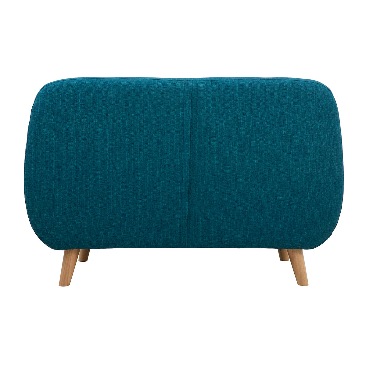 Canapé scandinave déhoussable 2 places en tissu bleu canard et bois clair YNOK