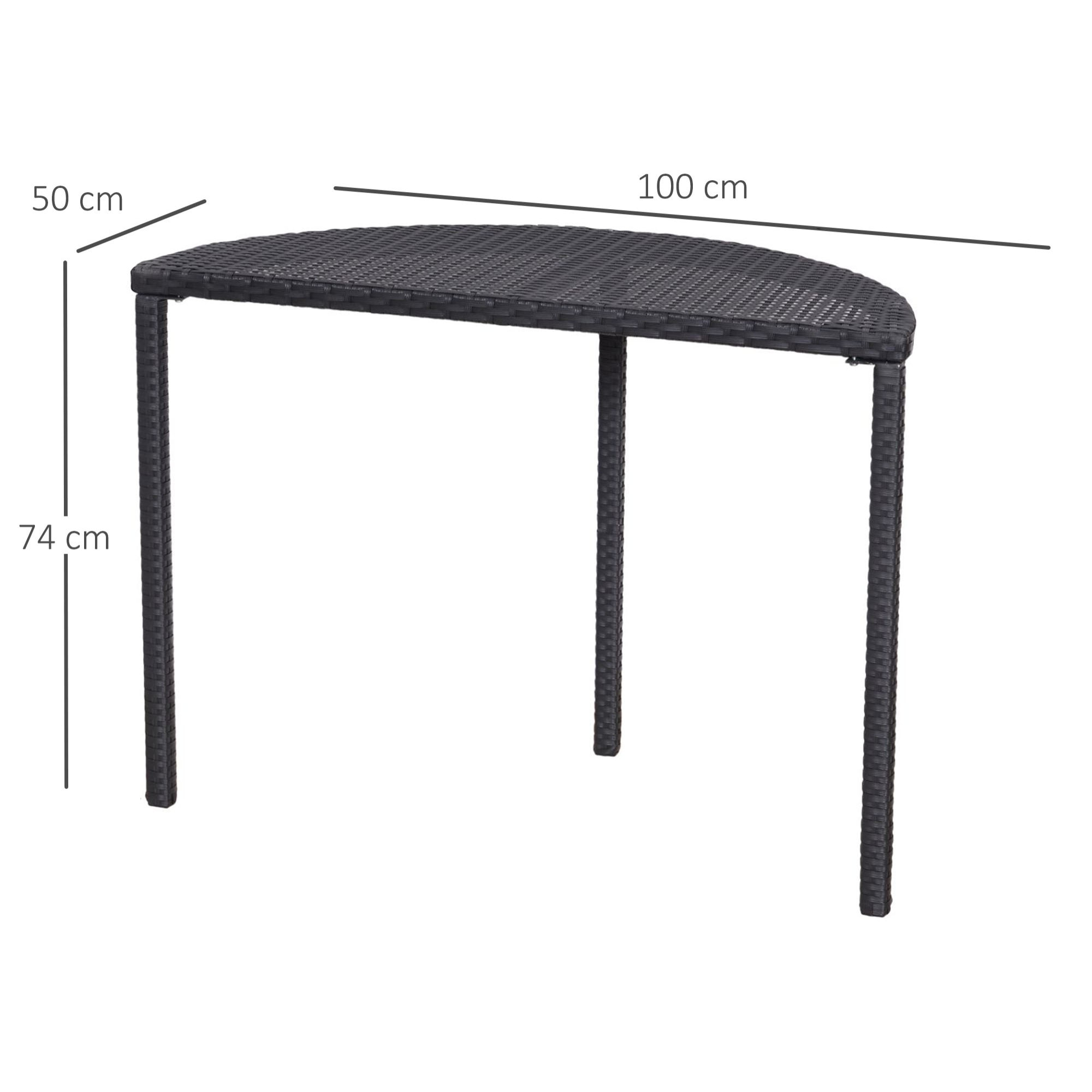 Table de jardin demi cercle - table de balcon demi lune - dim. 100L x 50l x 74H cm résine tressée 4 fils imitation rotin noir