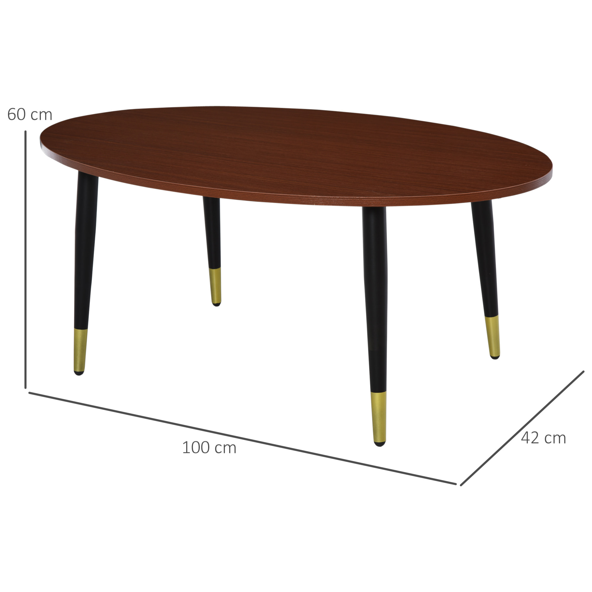 Table basse table d'appoint ovale multifonctionnelle dim. 100 x 60 x 42 cm aspect teck foncé