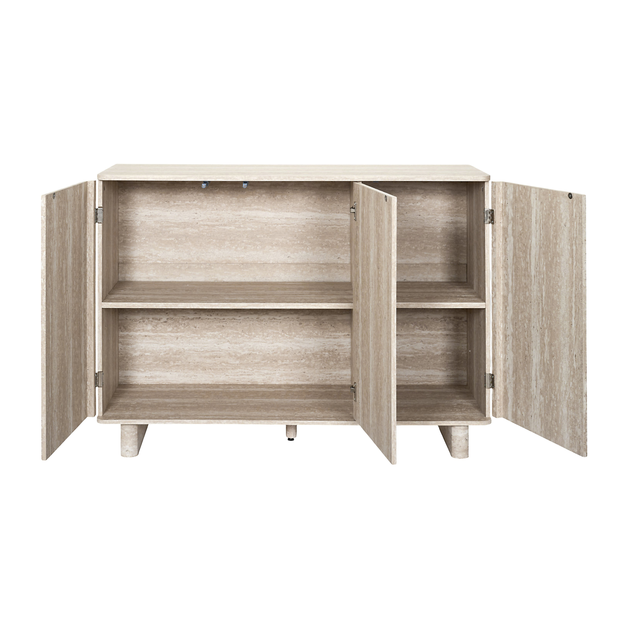 Buffet - HOME DECO FACTORY - Pietra - 3 Portes - Effet Pierre - Blanc et Beige
