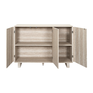Buffet - HOME DECO FACTORY - Pietra - 3 Portes - Effet Pierre - Blanc et Beige