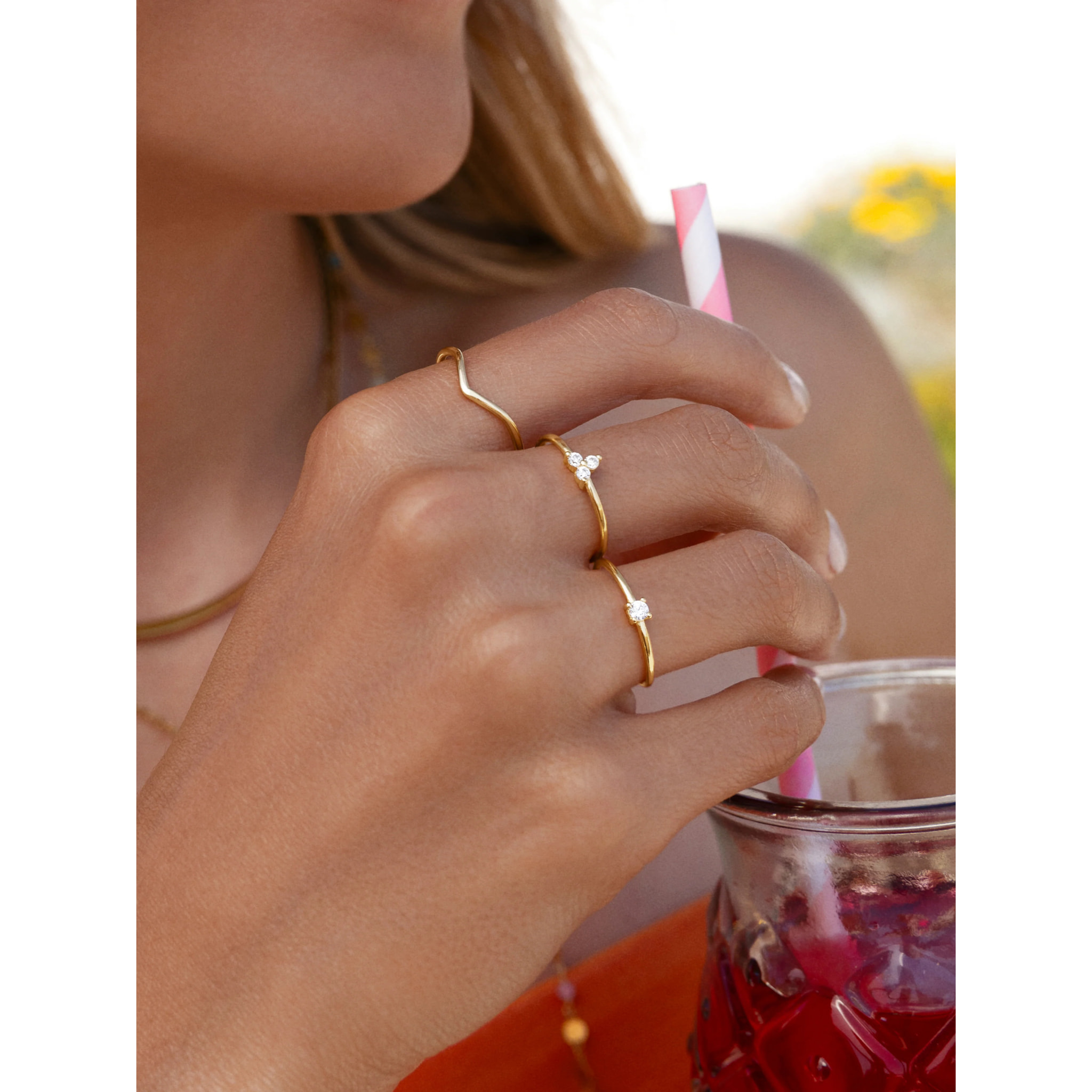 Anillo Trébol Plata Baño Oro