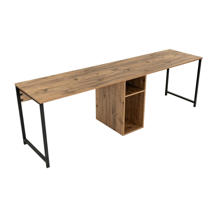 Scrivania Violet, Scrittoio multiuso, Tavolo per ufficio porta PC, Piano di lavoro, 240x60 h74 cm, Pino e Nero