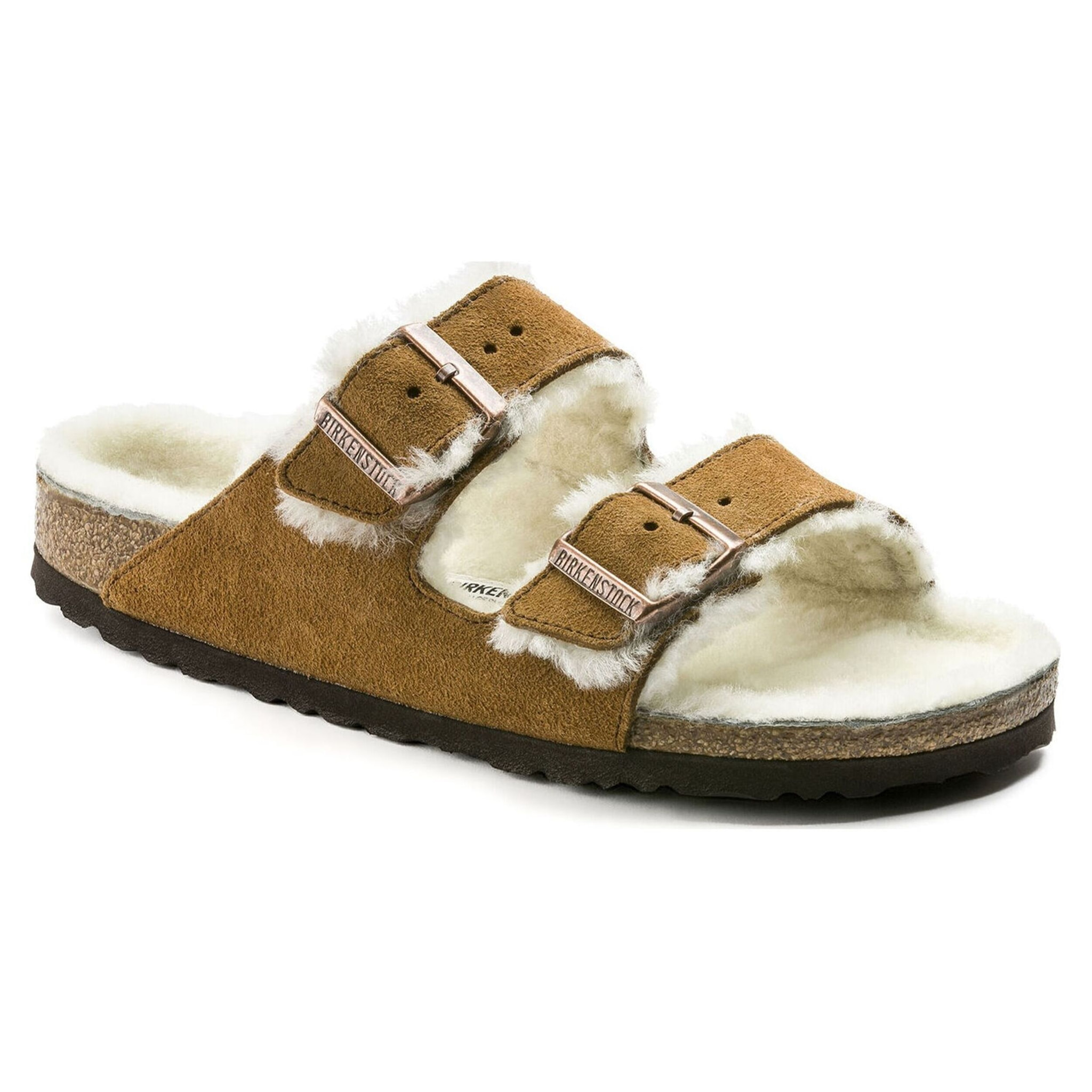 Sandali Birkenstock Arizona pelliccia di agnello Marrone