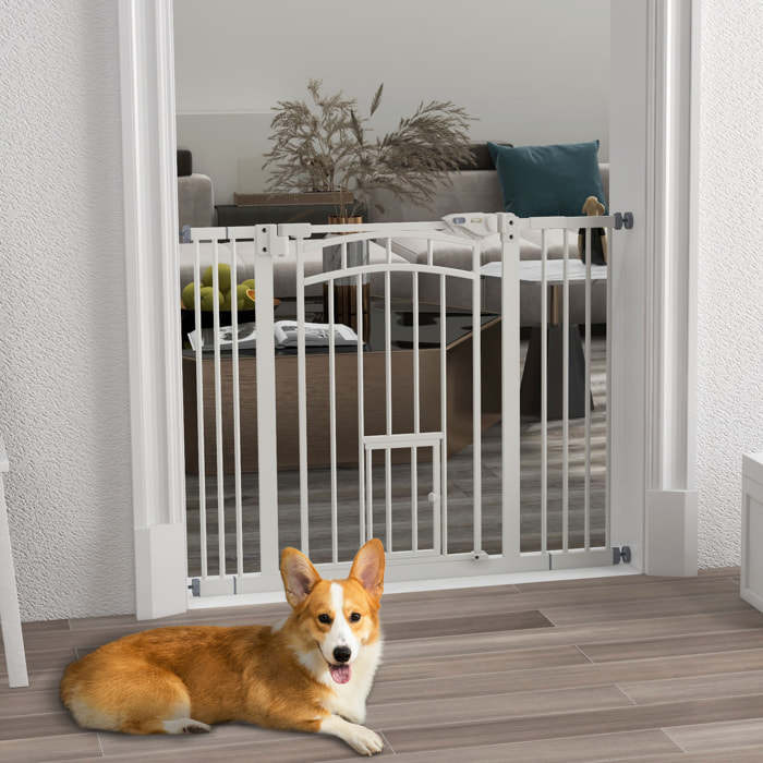 Barrera de Seguridad para Perros Extensible 74-100 cm, para Puertas y Escaleras, Puerta de Seguridad para Mascotas, con Montaje a Presión y Doble Bloqueo, Blanco