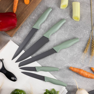 Juego de 5 cuchillos acero inoxidable + pelador de revestimiento antiadherente cedar san ignacio