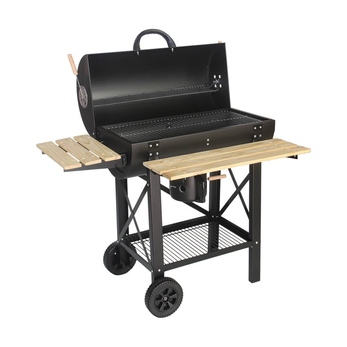 Barbecue charbon de bois, grill et fumoir américain, roues et tablettes rabattables SERGE