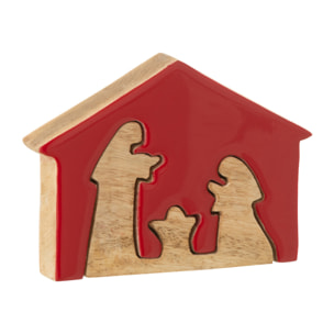 J-Line décoration Crèche Noël Maison - bois - rouge/naturel - small