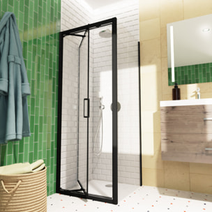 TEX-C ensemble porte compact/paroi 80x90cm anticalcaire avec profilés noir mat (SATTEXC80S90C)