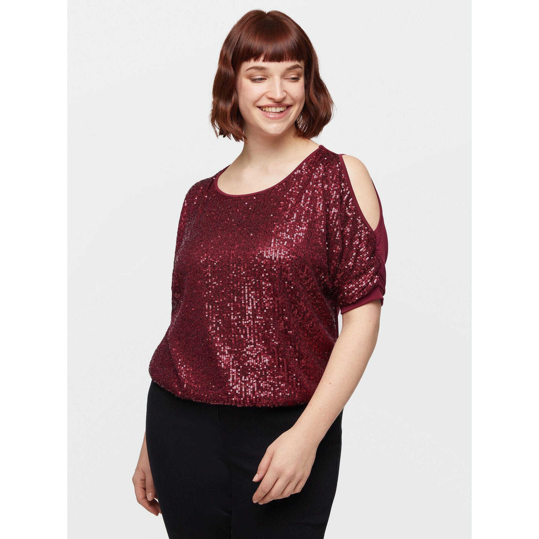 Fiorella Rubino - Camiseta con frente de lentejuelas - Burgundy