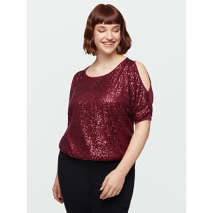 Fiorella Rubino - Camiseta con frente de lentejuelas - Burgundy