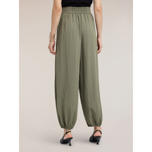 Motivi - Pantaloni con drappeggio in twill - Verde militare