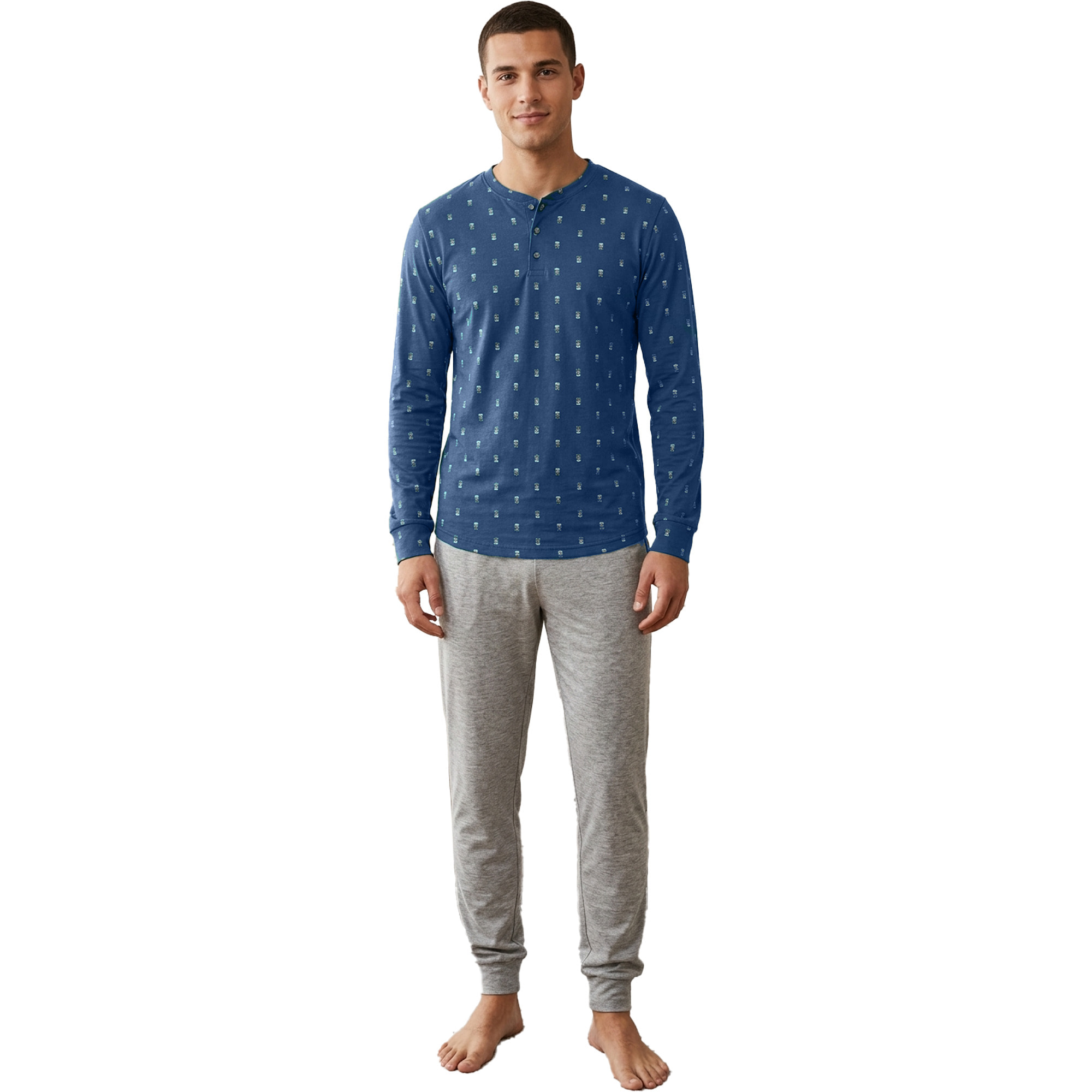 de fonseca Pigiama da Uomo Lungo Jersey 100% Cotone, Art.1074 Blu