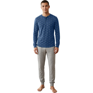 de fonseca Pigiama da Uomo Lungo Jersey 100% Cotone, Art.1074 Blu