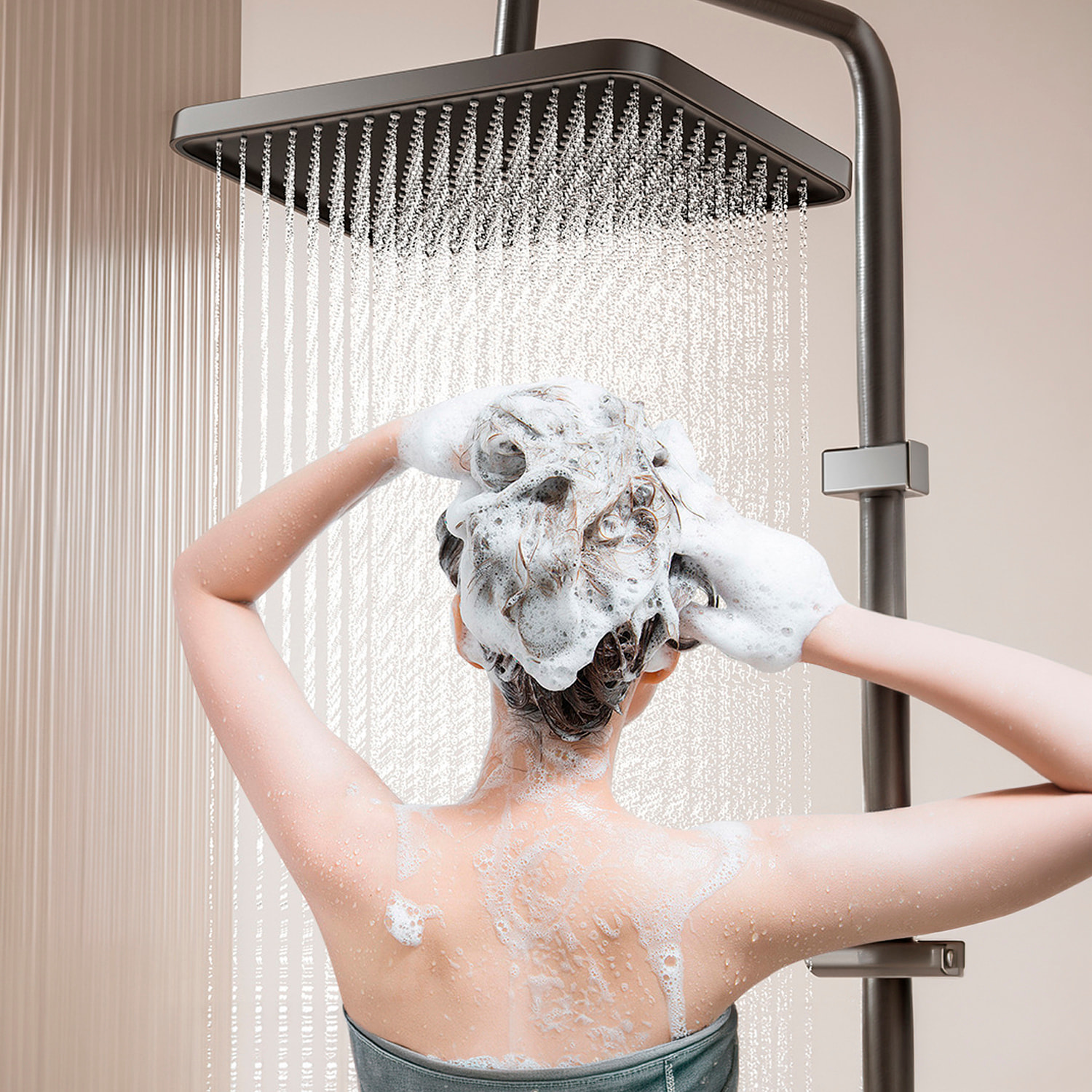 Juego de ducha completo 849 montado en pared. Con pantalla digital y múltiples modos de agua, con mezclador, iluminación ambiental y control preciso.