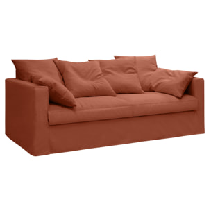 Canapé lin 4 pl SOFIA 197 cm fixe tissu Terracotta 100% déhoussable – Fab France