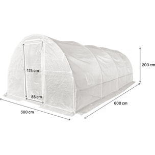 Serre tunelle de jardin avec porte 6 x 3 m "Mimosa" - 18 m² - 180g - Blanc