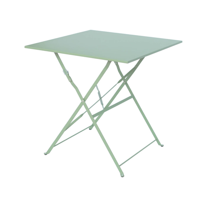 Table jardin bistrot carrée pliable 70x70cm. 2 places en acier thermolaqué
