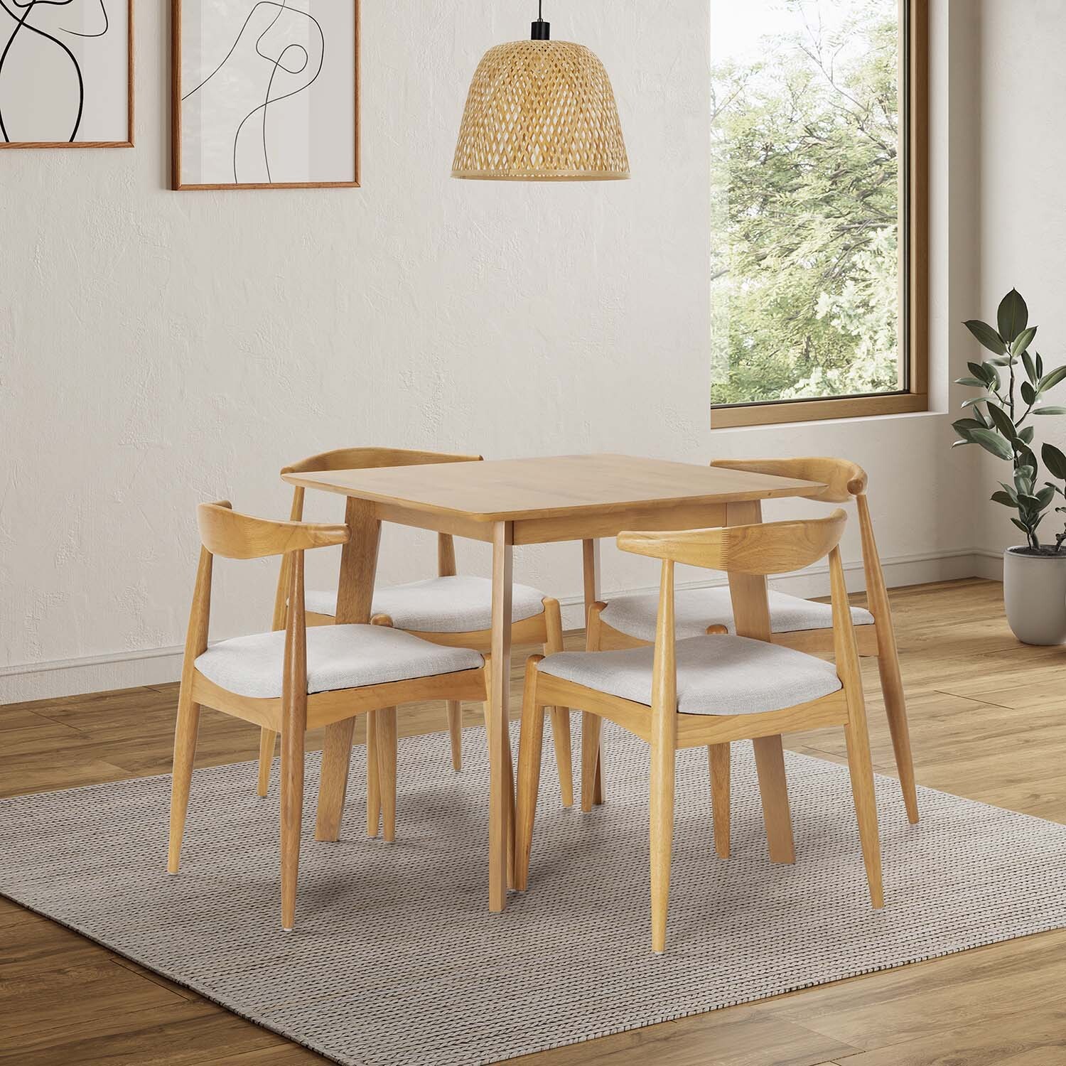 Juego de mesa 80x80 cm y 4 sillas de comedor Corzo