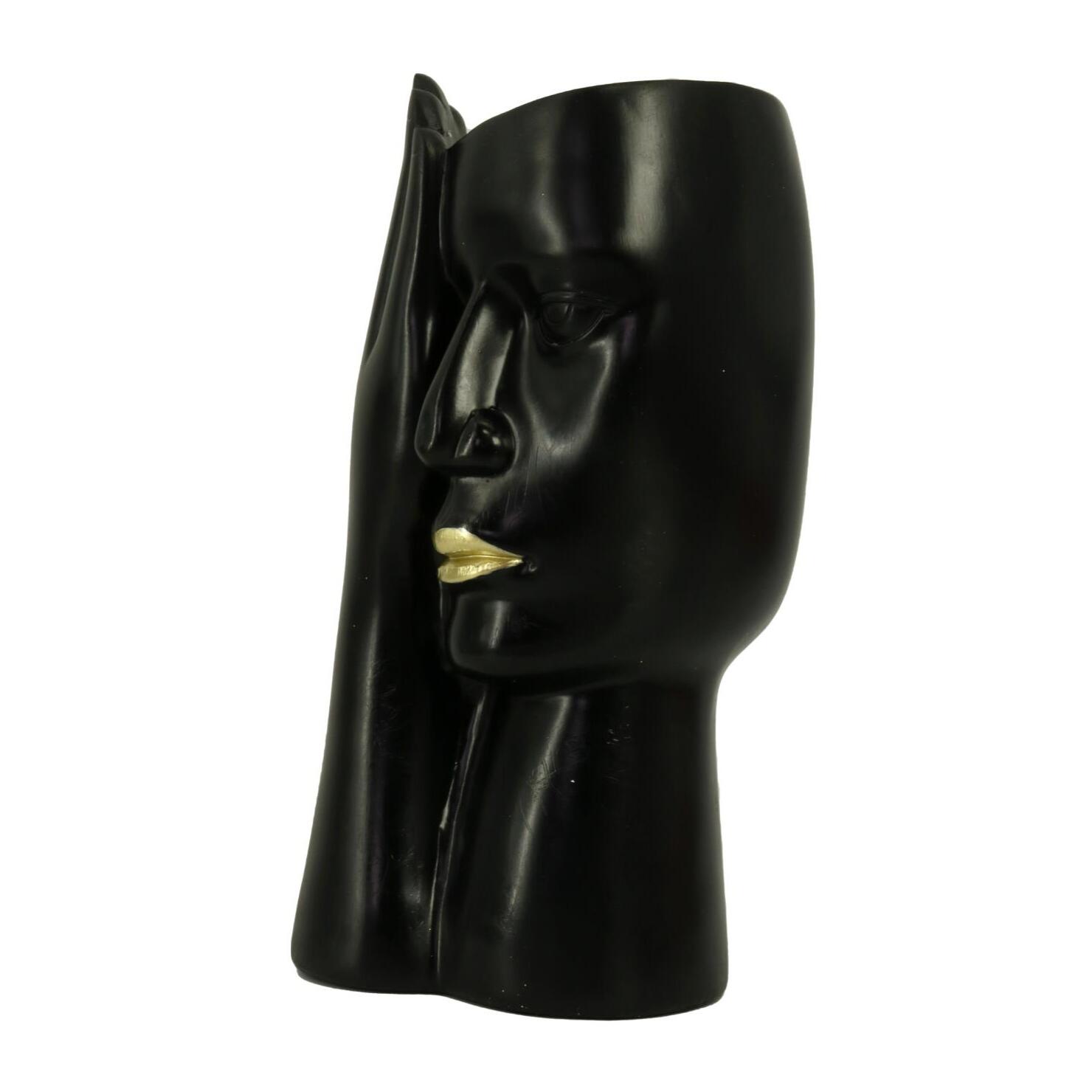 Portavaso in resina viso nero cm15x12h29