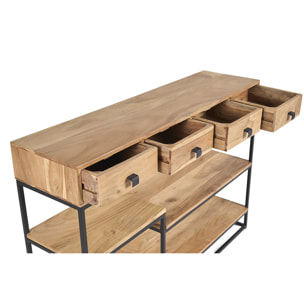 Console industrielle avec rangements 4 tiroirs en bois massif et métal noir L115 cm GRENELLE