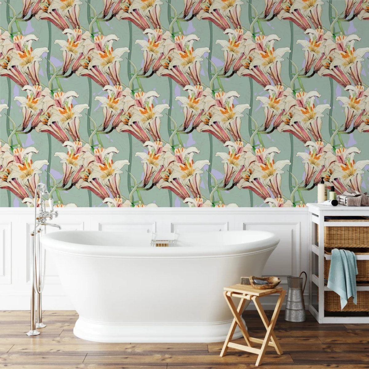 Carta da Parati Gigli Rosa in stile Art Nouveau