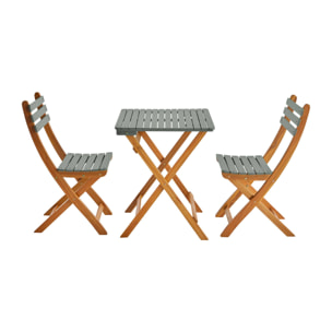 Table de jardin pliante bois d'acacia + 2 assises HILORA