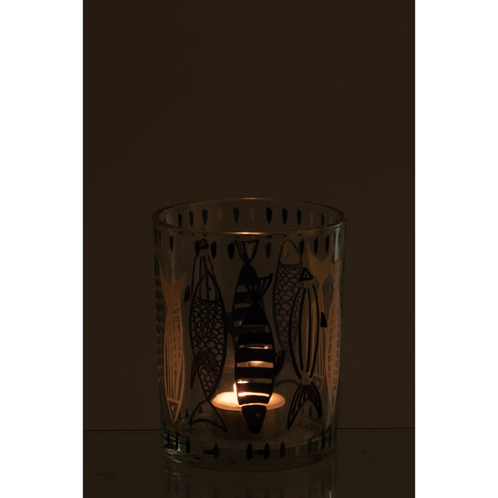 J-Line Photophore Poisson - verre - blanc/bleu - medium