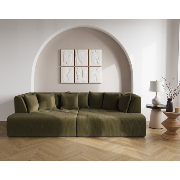 Onyx - canapé droit 4 places avec double méridienne - assise profonde - en velours côtelé - Vert