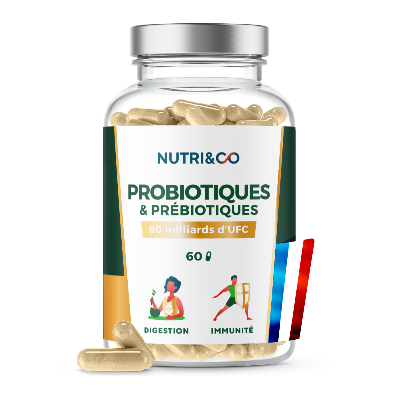 Nutri&Co Probiotiques & Prébiotiques - Flore Intestinale - 60 gélules Vegan