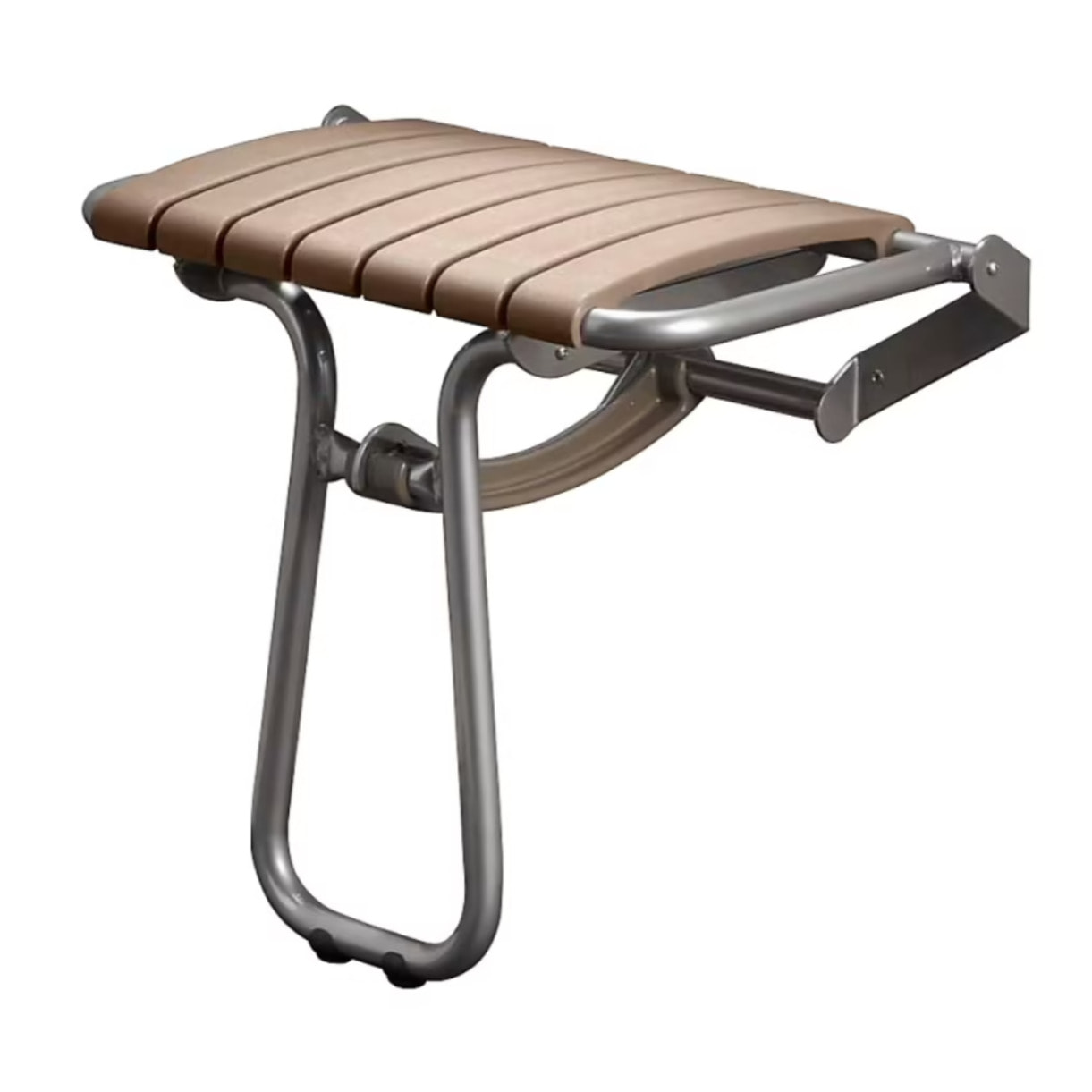 Siége de douche PMR PELLET Essentiel confort assise large avec pied aluminium époxy gris lattes taupe