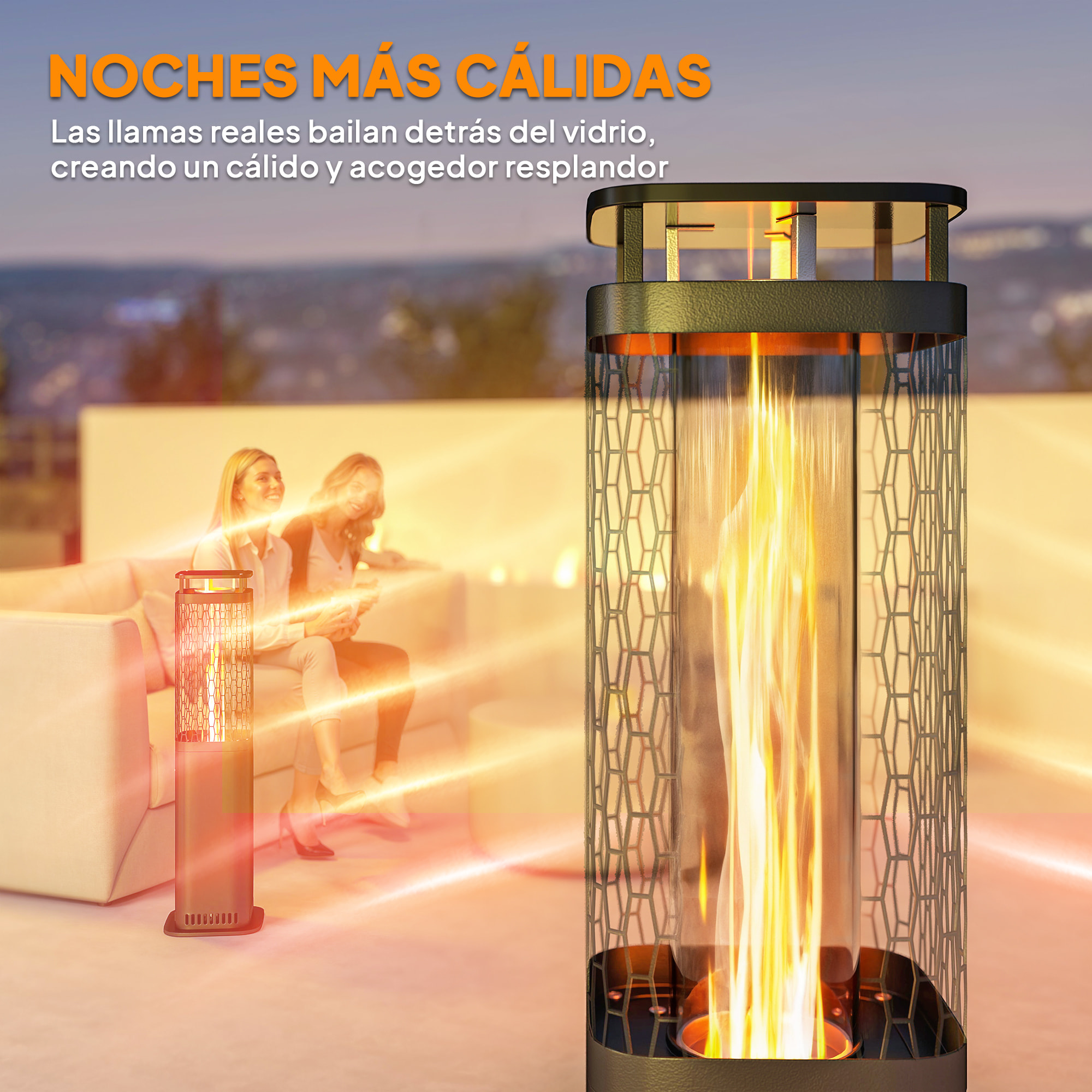 Estufa de Pellets, 6.86 KW, sin Electricidad, Estufa de Leña con Tubo de Vidrio, Base Antideslizante y Rejilla Metálica, Calefactor de Pellets sin Humo para Jardín, Terraza, Exterior, Negro