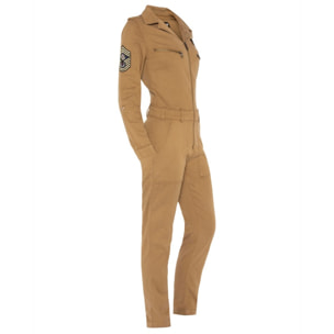 TRJUMP21W LIGHT PILOT JUMPSUIT WITH MILITARY BADGES IN TENCEL 63% COTTON 18% TENCEL 15% POLYESTER 4% ELASTANE Beige