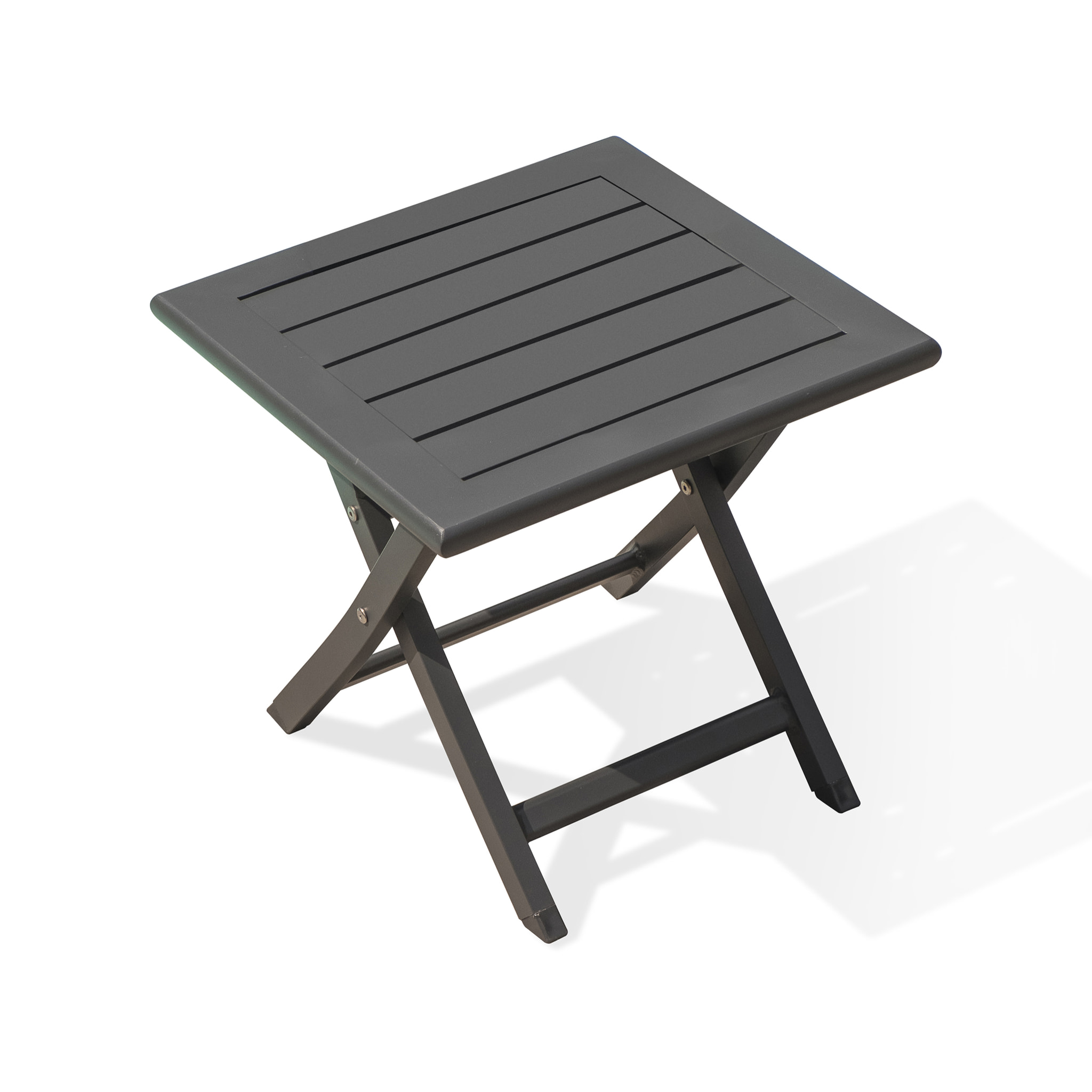 MARIUS - Table basse de jardin pliante en aluminium gris anthracite