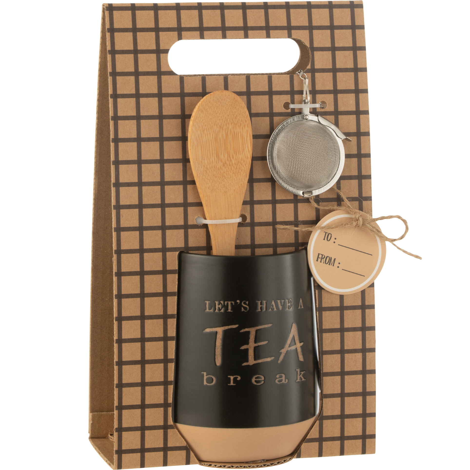 J-Line tasse à thé + cuillère + boule à thé - céramique - noir - boîte cadeau