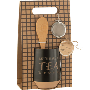J-Line tasse à thé + cuillère + boule à thé - céramique - noir - boîte cadeau