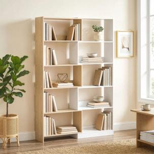 Estantería Expandible 5 Niveles, Librería para Libros Giratoria 350°, Ancho Ajustable, Convertible en en L, Recta o Compacta para Salón, Dormitorio, Estudio 111,5x23,8x163,7 cm Natural y Blanco