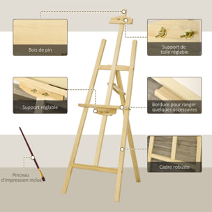 HOMCOM Chevalet d'artiste sur pieds pliable dim. 51,5L x 71,5l x 134,5H cm inclinaison réglable 90° max. bois de pin autoclave
