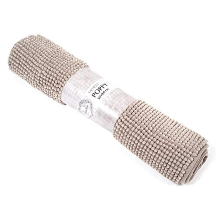 Tappeto Bagno Poppy Beige, Antiscivolo, Tessuto Morbido e Assobente.
