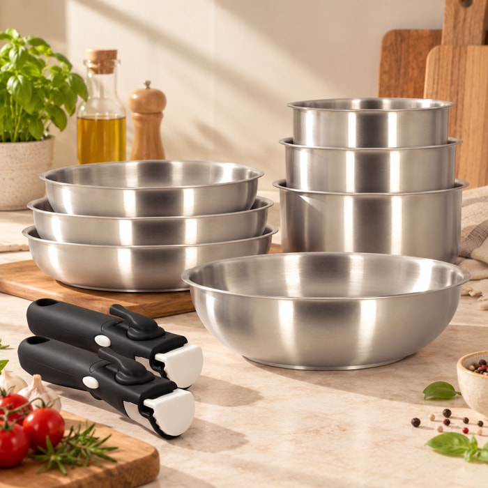 Batterie de cuisine 9 pièces en acier inoxydable - tous feux IRIS
