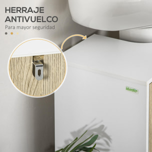 Mueble para Debajo del Lavabo de Madera Armario Bajo Lavabo Armario de Baño de Suelo con 2 Puertas Estante y Patas de Acero 60x30x60 cm Roble y Blanco