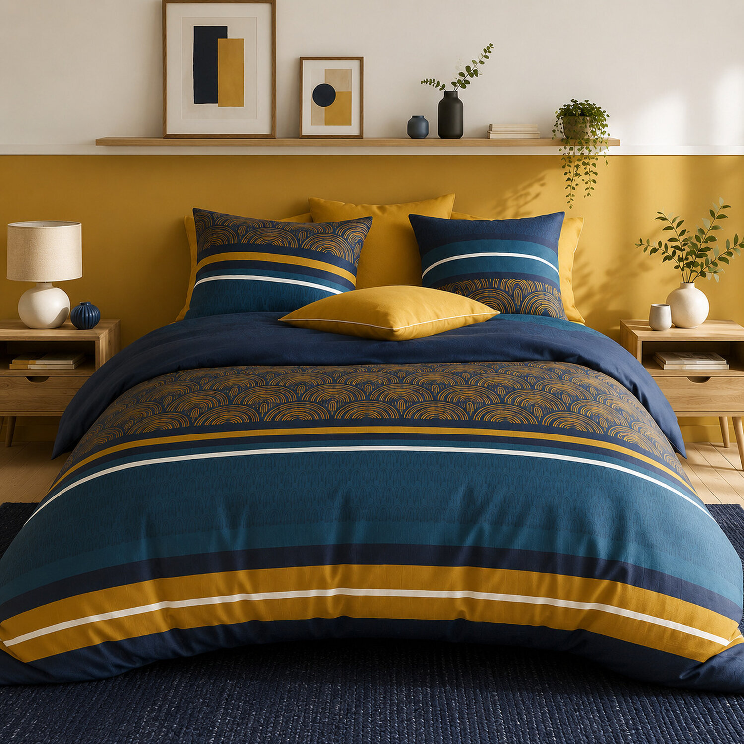 Parure housse de couette 100% percale de coton motif arche graphique - NOXOR