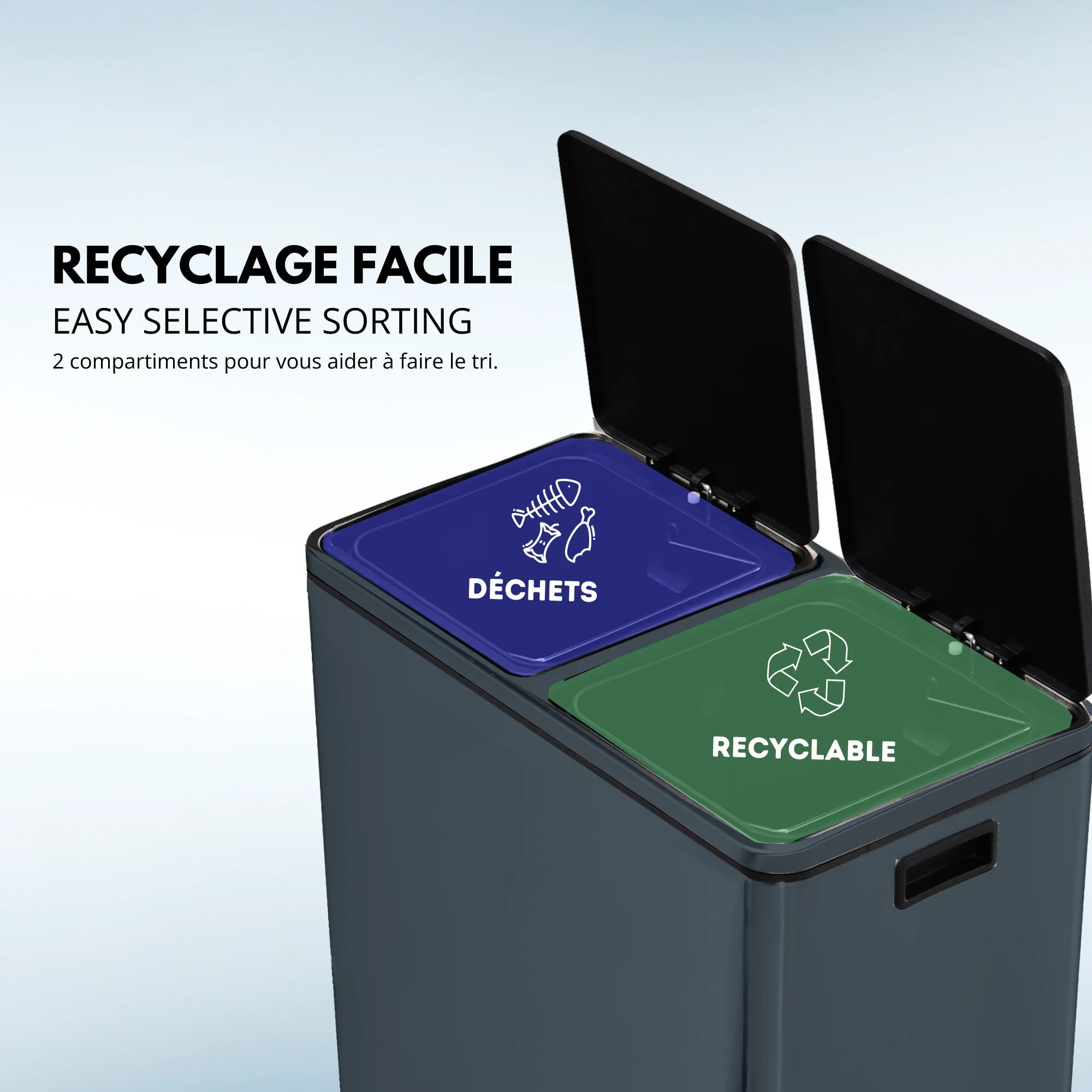 Poubelle pédale tri sélectif MAJOR gris 60L