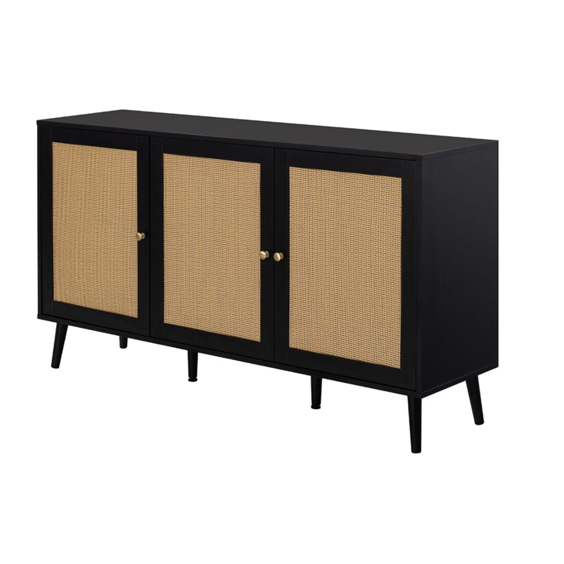 Goto - buffet bas - noir et cannage - 3 portes - 140 cm - Noir