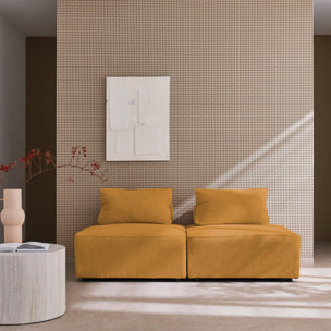 Lot de 2 chauffeuses  pour canapé modulable velours côtelé jaune avec un coussin